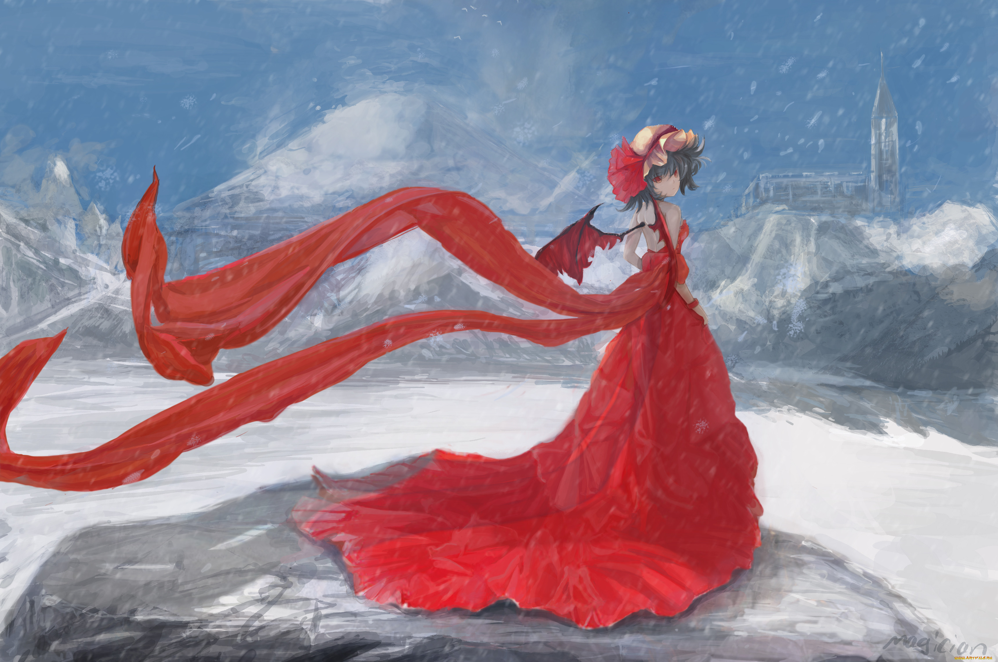 Девушка в Красном платье рисунок